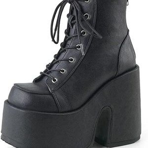 Womens Goth Ankle Boots Punk Platform Chunky Heel Round Toe Combat Boot